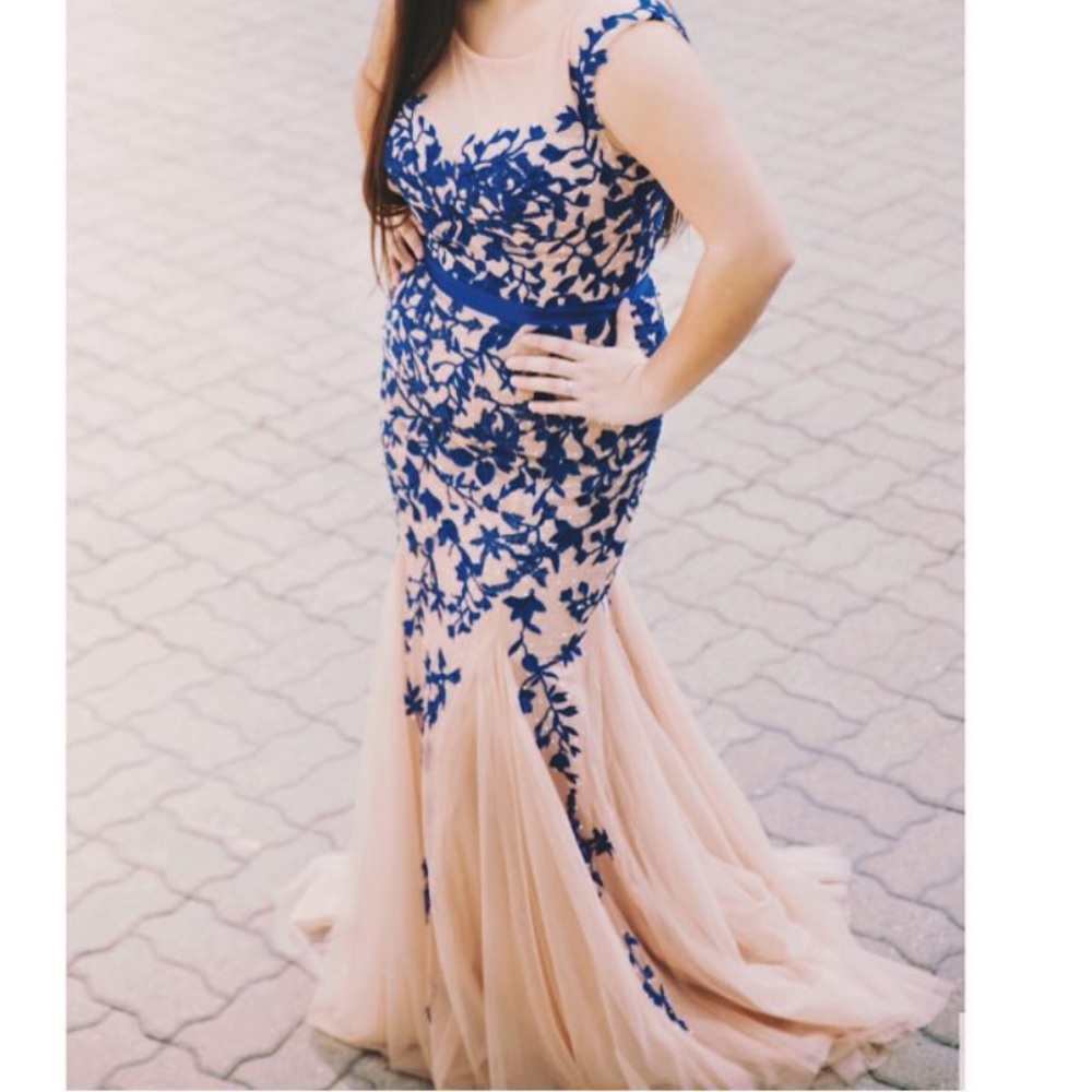 Nude and Royal Blue Sherri Hill Dress